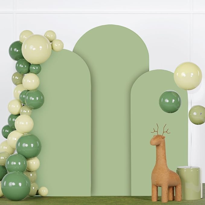 FANPROMS Sage Green Wedding Arch Cover Set of 3 Spandex Fitted Arch Backdrop Cover 6FT 6.6FT 7.2FT Chiara Arch Stand Covers Round Top Arch Cover Backdrop Fabric for Wedding Balloon Party Decorations