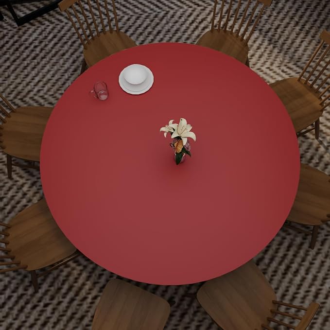 Round Table Cover - Can Be Used On Both Sides Waterproof and Easy to Clean Good Flatness Used for Dining Table(Black+Wine Red Dia.42Inch)