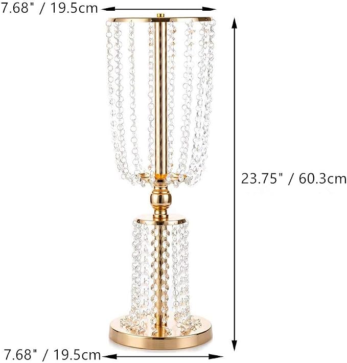 2 Pcs 23.75 inches Gold Vases for Centerpieces Tall Crystal Metal Vase Flower Stand Holders Wedding Centerpiece Chandelier for Reception Tables Wedding Supplies