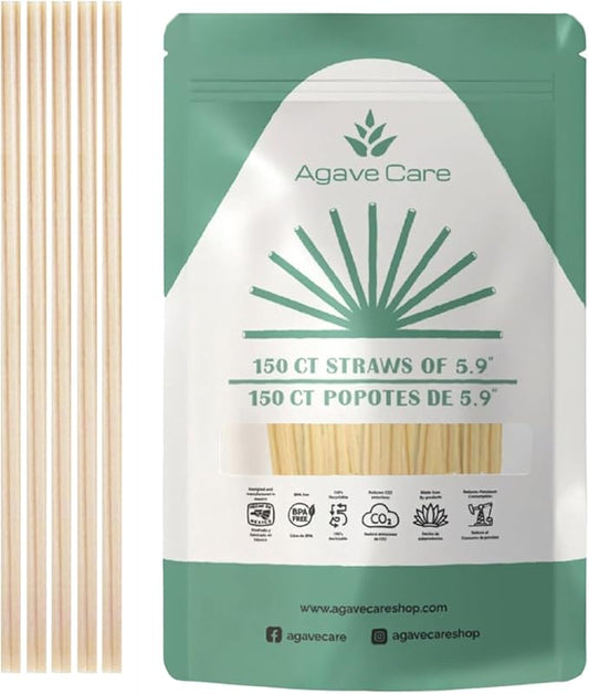 150 Pack 5.9" Biodegradable Cocktail Unwrapped Straws W/Agave Fibers - Eco-Friendly Drinking Straws Choice for Compostable, Healthy, Safe & Reusable Cocktail Sipping Experience - Natural