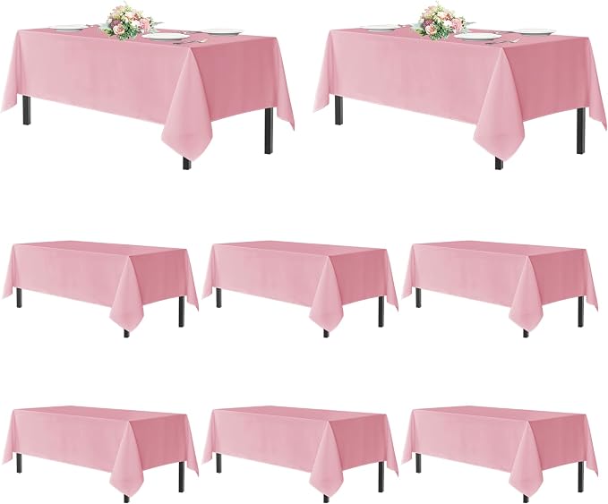 sancua Pink Tablecloths for 8 Foot Rectangle Tables, 8 Pack - Washable Polyester Fabric Table Cloth for Wedding Christmas Party, Birthday, Banquet Reception, 60x120 Inch