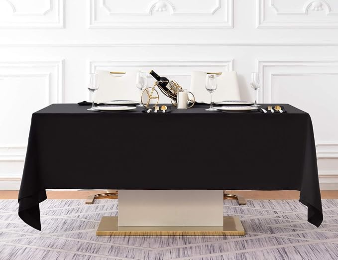 Surmente Black Tablecloth 60 x 120-inch Rectangular Polyester Table Cloth for Weddings, Banquets, or Restaurants