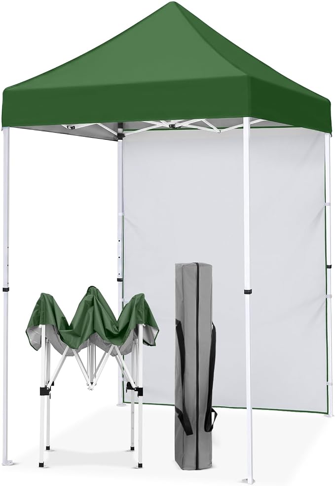 EAGLE PEAK Pop up Canopy 5x5, Outdoor Portable Canopy Tent with One Removable Sunwall, Carry Bag Included, Green