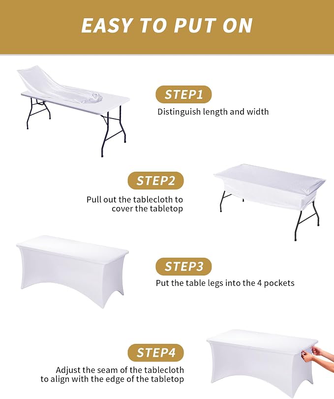 Fixwal 3 Pack White Tablecloth Rectangle 4Ft, Stretch Spandex Fitted Table Cover for Party, Trade Show, Wedding, Buffet, Graduation, Vendor Stand
