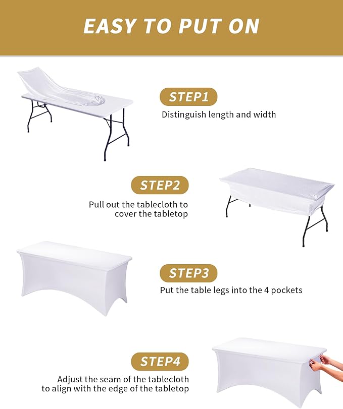 Fixwal White Stretch Table Cloth Rectangle 2 Pack 4Ft, Spandex Fitted Table Covers Washable for Party, Trade Show, Banquet, Wedding, Buffet