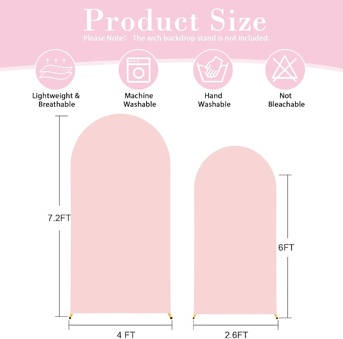 Pink Arch Cover 2 Set - 7.2 and 6ft Pink Arch Backdrop Cover Spandex Wedding Arch Stand Covers for Birthday Party Baby Shower Girls Bridal Shower Photo Balloon Arch Covers Stretchy Backdrop Background