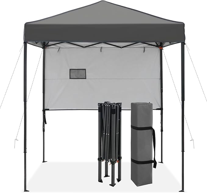 6x4 Pop Up Canopy Tent with Half Wall Panel, Instant Portable Beach Canopy, Outdoor Tent with Carry Bag for Camping, Sports, Tailgating, Events, Dark Gray