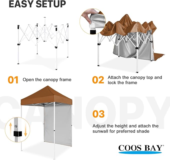 COOS BAY 5x5 Pop Up Canopy Tent with Side Wall, Easy Setup Portable Sun Shelter with Carry Bag, Outdoor Shade for Beach, Camping, Sports & Backyard, Khaki