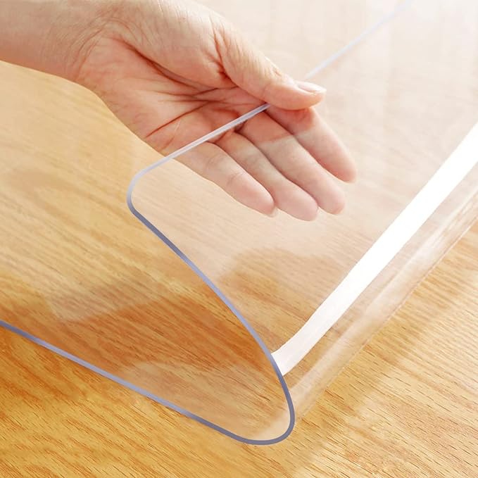 Square 48x48 Inch Desktop Cover Liners Table Protector Clear Plastic Tablecloths Wipeable Desk Pad Mat PVC Vinyl Dining Coffee Painting Tabletop Protection Pad Easy Clean Polyester Water Resistant
