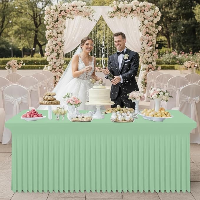Smiry Spandex Tablecloth, Elastic Fitted Stretch Tablecloth for 4FT Rectangle Tables, Waterproof Washable Table Cover Skirt for Outdoor, Wedding, Banquet & Parties (Light Green, 48Lx30Wx30H Inch)