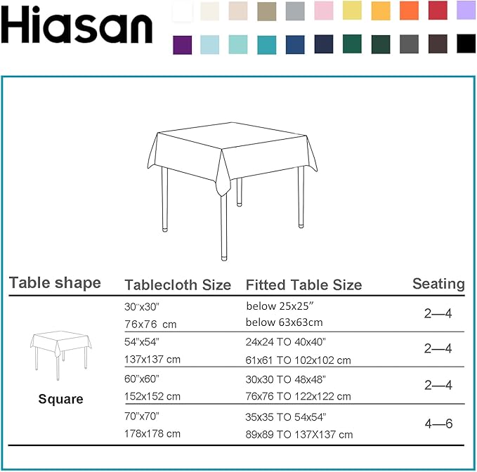 Hiasan Square Tablecloth - Spillproof and Waterproof Washable Table Cloth for Dining Room Kitchen Birthday Party, 30 x 30 Inch, Sky Blue