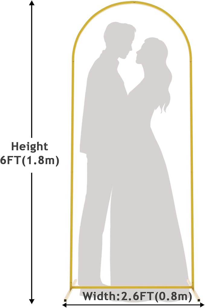 Putros Arch Backdrop Stand, 6ft, Metal Wedding Arch Stand, Gold, Arched Background Frame for Birthday Party, Baby Shower, Graduation, Photography Decoration