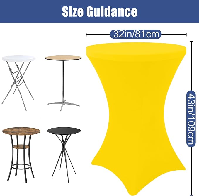 Moosfor Spandex Cocktail Table Covers 4 Pack, Elastic Fitted Stretch Table Cloth, Round High Top Tablecloths for Bar, Party, Pub, Wedding & Banquet (Yellow, 32x43 Inch)
