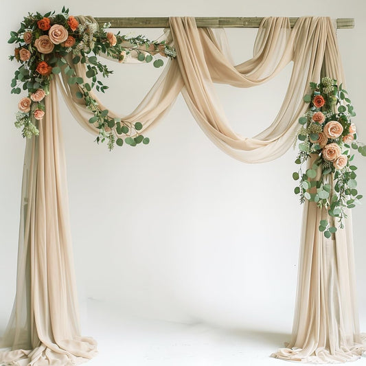Wedding Arch Draping Fabric 1 Panel 28.7" x 20FT Champagne Sheer Chiffon Backdrop Drapes for Wedding Ceremony Birthday Party Bridal Shower Outdoor Decoration