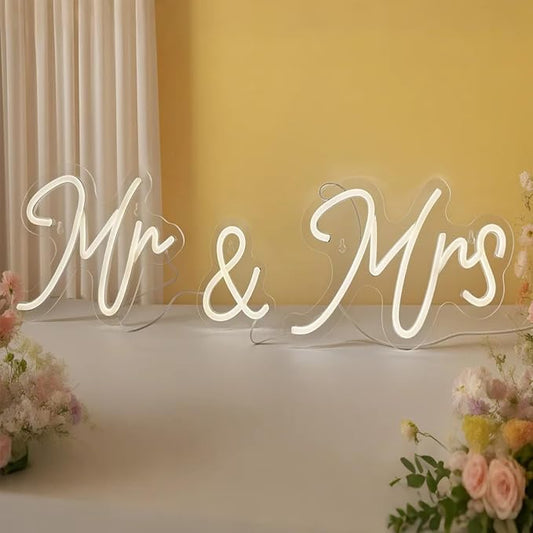 Mr and Mrs Neon Sign for Wedding Neon Light LED Backdrop Wall Decor USB Wedding Reception Decoration Gifts for Anniversary Engagement Banquet