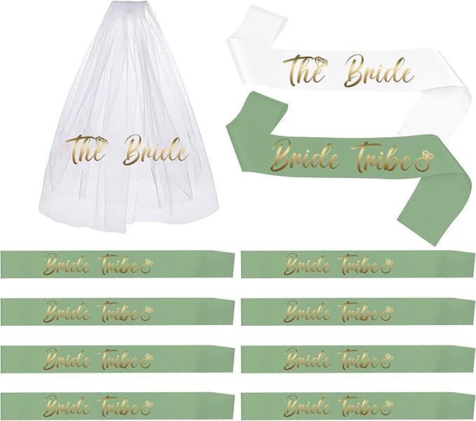 LADY&HOME Bachelorette Party Sash Set-Bride Bridesmaid Sashes for Bachelorette Party Decorations,Bridal Shower Gift,Sage Green