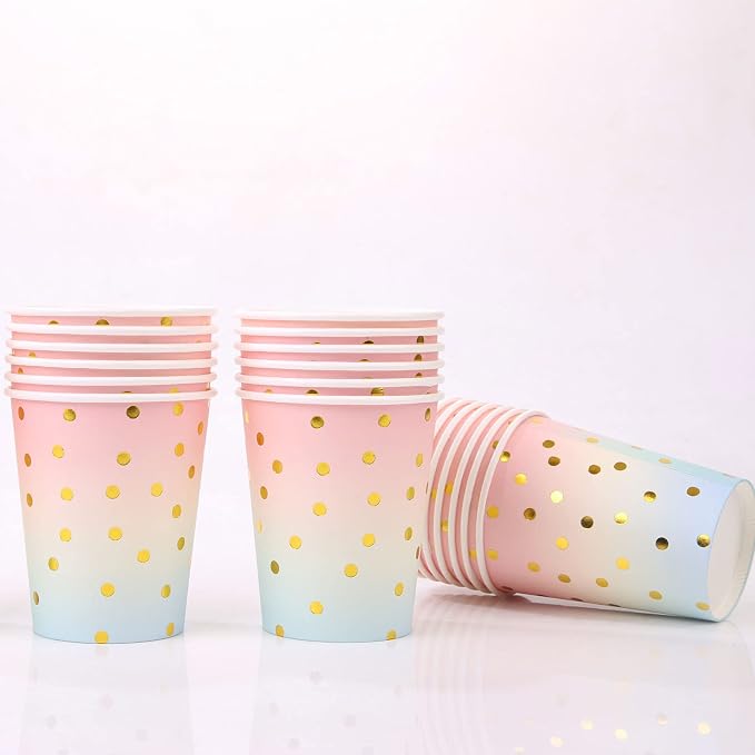 200 Pcs Pastel Party Decorations,Golden Dot Disposable Paper Plates Set,Pastel Plates and Napkins Party Supplies for Birthday Baby Shower Wedding Rainbow Party