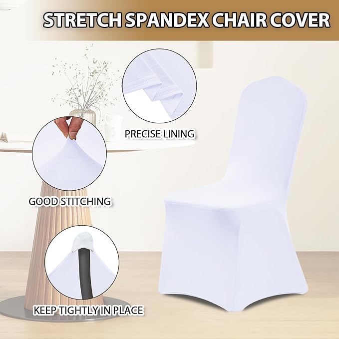 Asnomy Chair Covers Stretch Spandex Chair Covers Universal Fitted Chair Cover Protector for Wedding,Party,Dining and Banquet（White, 50 PCS