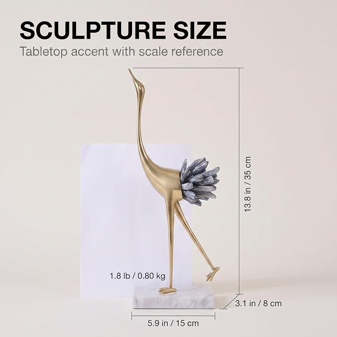 Suruim Gold Decor Accents, Brass Birds Statues - Modern Crystal Ornaments for Living Room, Bedroom, Office Desktop, Cabinets (Blue A)