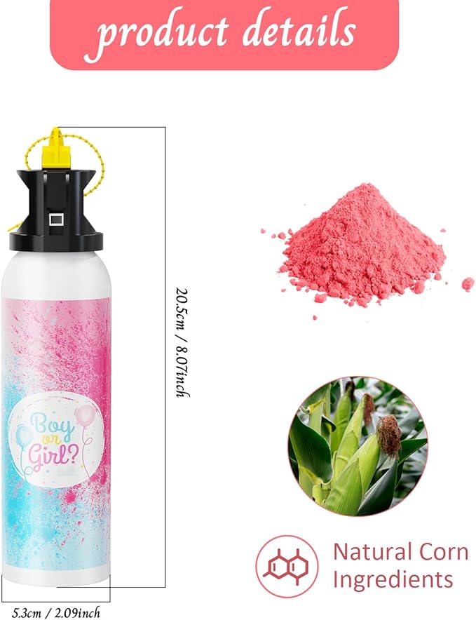 Gender Reveal Fire Extinguisher: 2 Packs Pink Gender Reveal Ideas Only for Baby Girl with 100% Biodegragable for Gender Reveal Decorations (Pink)