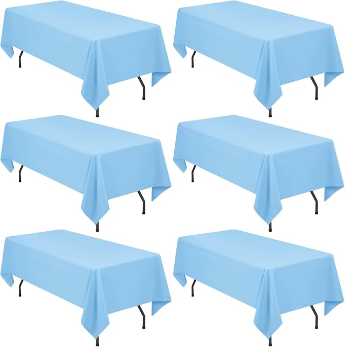YMHPRIDE 6 Pack Light Blue Tablecloth 60 x102 inch Polyester Table Cloth for 6 Foot Rectangle Tables, Stain and Wrinkle Resistant Washable Fabric Polyester Table Covers for Wedding Party Banquet