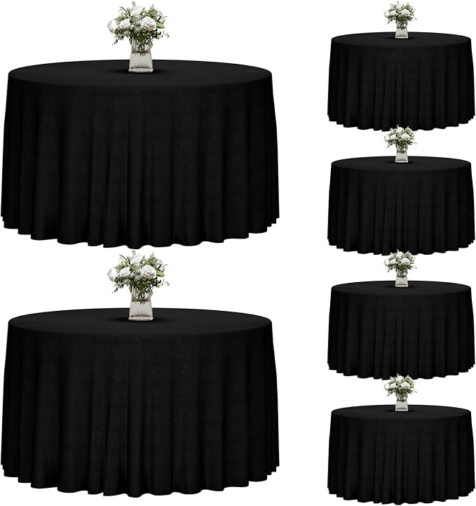Fixwal 120 Inch Black Round Tablecloth, 6 Pack Round Table Cloth Polyester Fabric Washable Table Covers for New Year Decorations, Party, Banquet, Dining, Birthday Events