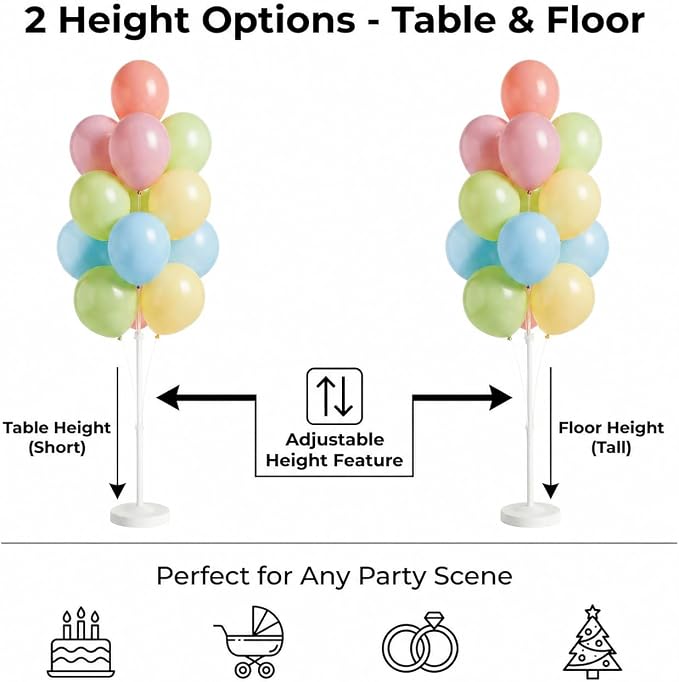 Balloon Column Kit Set of 2,Anti-Tip Sand-Fill Base Balloon Tower Stand with 10" 26pc Classic Retro Colorb Balloons for Easter Birthday Wedding Bridal Party Decorations