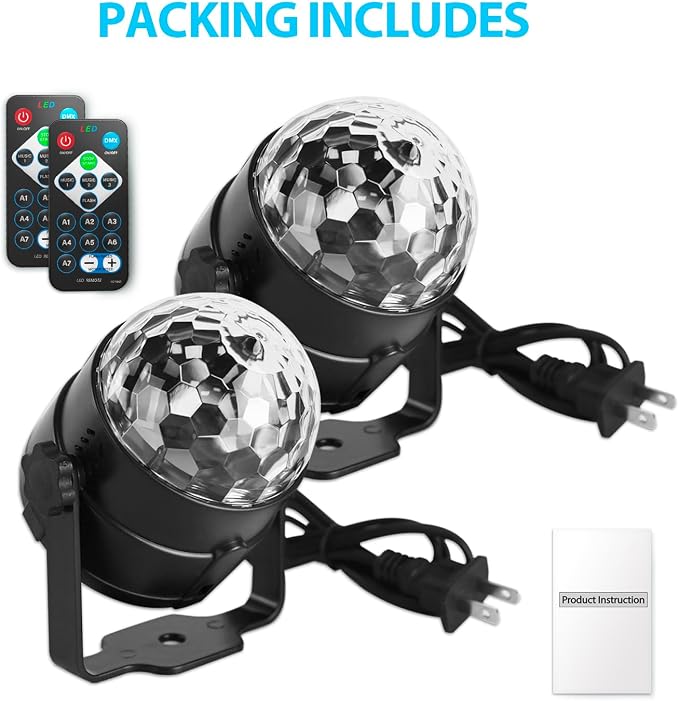 NEQUARE Disco Ball DJ Party Lights Sound Activated with Remote Control Strobe Lamp 7 Modes Stage Light for Home Room Dance Parties Karaoke Halloween Christmas Birthday Decorations[2-Pack]