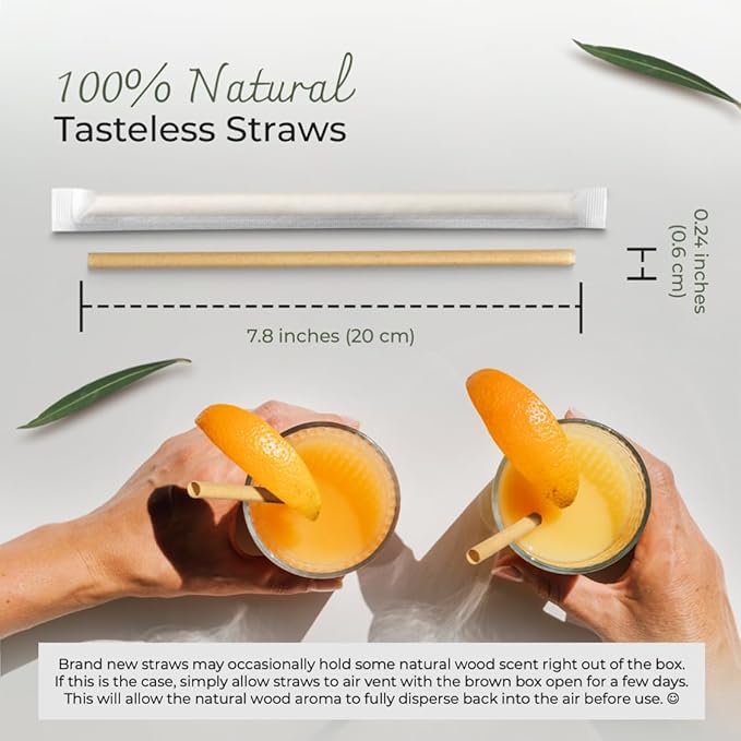 EcoPreps Biodegradable Sugarcane Straws, Plastic-Free Individually Wrapped Straws | 300 Count, 100% Compostable, Eco-Friendly Drinking Straw | 7.8” Sugar Fiber Disposable Straw, Packed in Paper Wrap