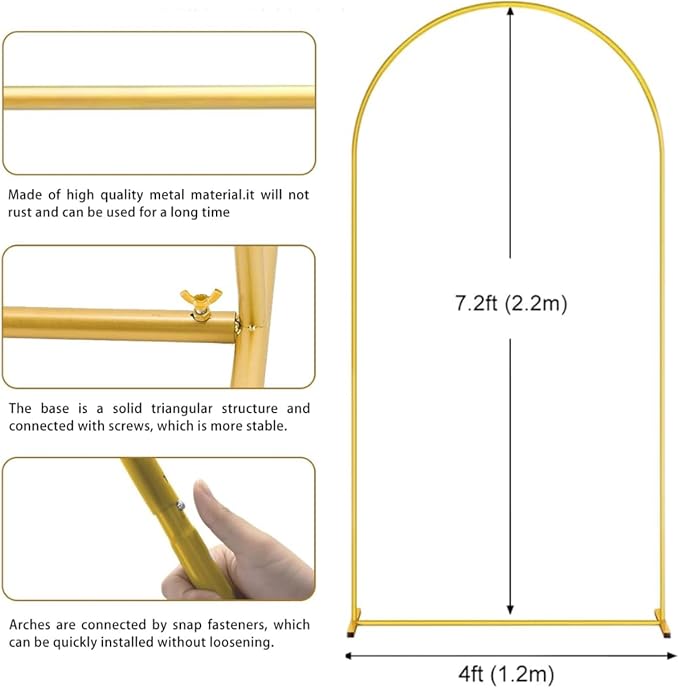 DDMY Arch Backdrop Stand, Gold Metal Balloon Arch Stand 7.2FT for Wedding Ceremony Birthday Party Baby Shower Graduation Ceremony Photo Backdrop Other Occasions Decoration