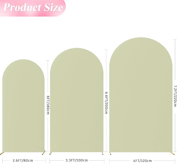 Wokceer Wedding Arch Backdrop Cover (7.2FT, 6.6FT, 6FT) Set of 3 Spandex Fitted Wedding Arch Stand Covers for Round Top Chiara Backdrop Stands Cover for Birthday Party Ceremony Decor Sage Green