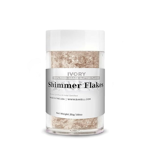 Bakell's Ivory Shimmer Flakes - (25 gram 1x Jar) | Refined Edible Glitter for Awe-Inspiring Culinary Creations!