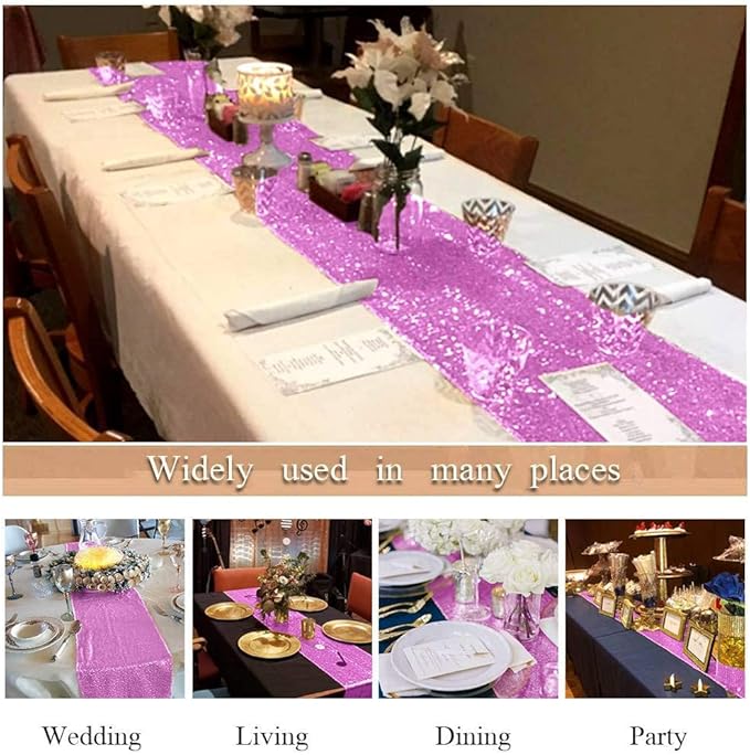 ShinyBeauty 12x108 Inch Lavender Sequin Table Runner 1 Pack - Sparkling Party Decor for Wedding, Birthday, Dining Events, Glittery Table Cover Accessories