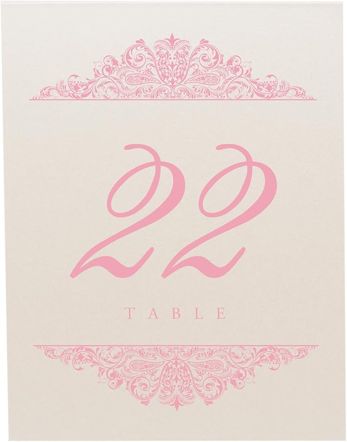 Paisley Wedding Table Numbers (Select Color/Quantity), Champagne, Pink, 1-175, Double Sided, Tent or Use in a Stand, Great for Parties & Restaurants - Made in the USA