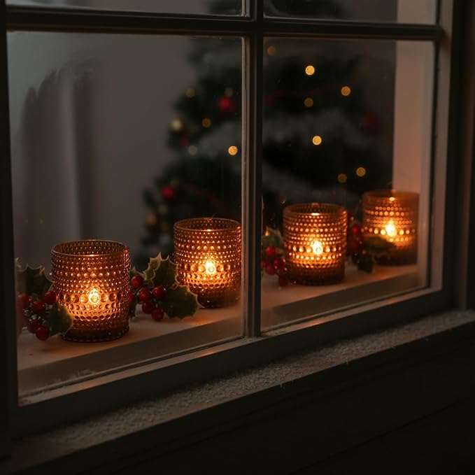 36pcs Amber Votive Candle Holders, 2x2.5in Vintage Glass Small Tea Light Candles Holders for Home Decor, Tealight Candle Holder Decor for Wedding Centerpieces Baby Shower