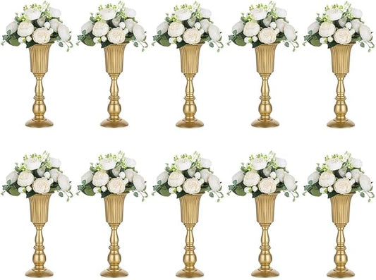 NUPTIO Gold Tall Centerpiece Table: 12.5" Trumpet Vases for Wedding Metal Flower Stand for Party Decorations Set of 10