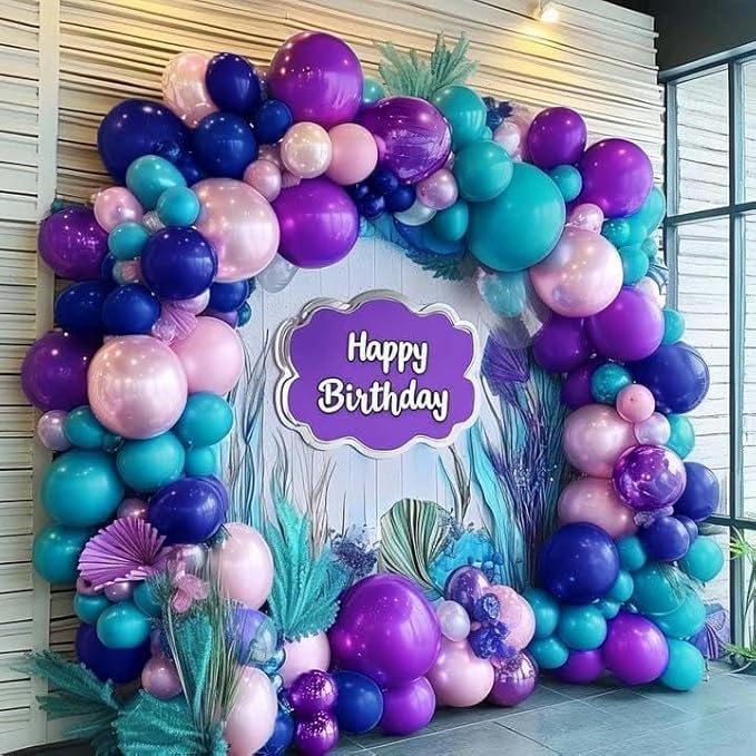 Purple and Blue Balloons Teal Pink Balloon Garland Arch Kit for Birthday Baby Shower Mermaid Stitches Under The Sea Encanto Villain Ocean Luau Birthday Baby Shower Party Decorations