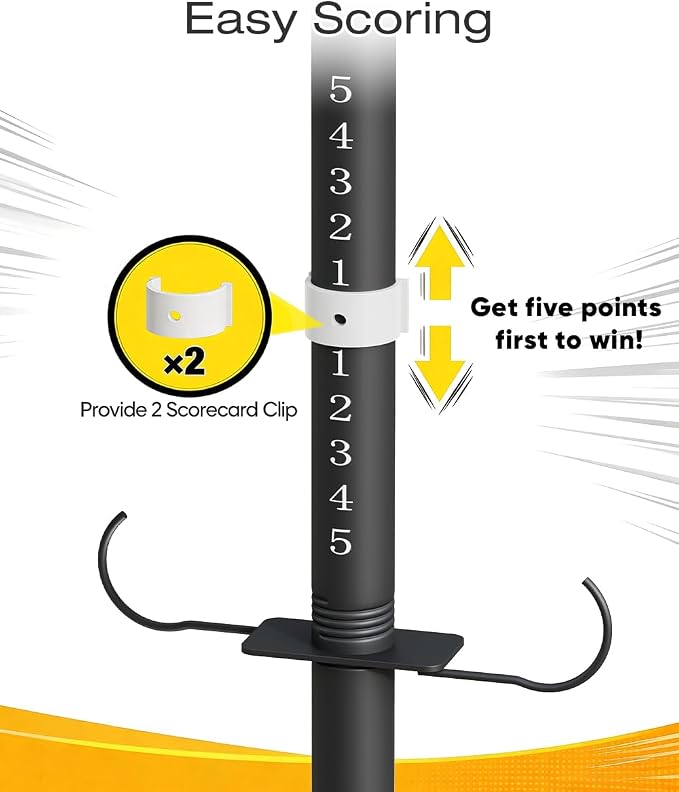 7.5FT Outdoor Giant Ring Toss Game for Adults and Family, Height Adjustable Hook and Ring Game with 3 Sizes Ring & 33FT DIY Rope for Party, Metal Large Ring Toss Game for Home, Yard, Black