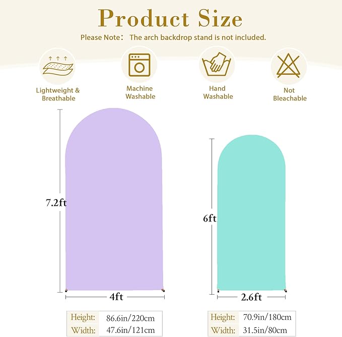 Purple and Blue Arch Cover 2 Set-7.2FT and 6FT Arch Backdrop Cover Spandex Fitted Mermaid Arch Stand Covers for Under The Sea Birthday Party Wedding Baby Shower Ceremony Photo Background