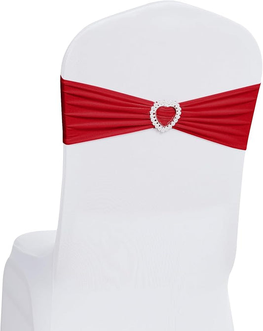 Howhic Pack of 60 Spandex Chair Sashes Bows Stretch Chair Cover Band with Buckle Slider Universal Elastic Chair Ties for Wedding Banquet Party Event Decoration (Ruby)