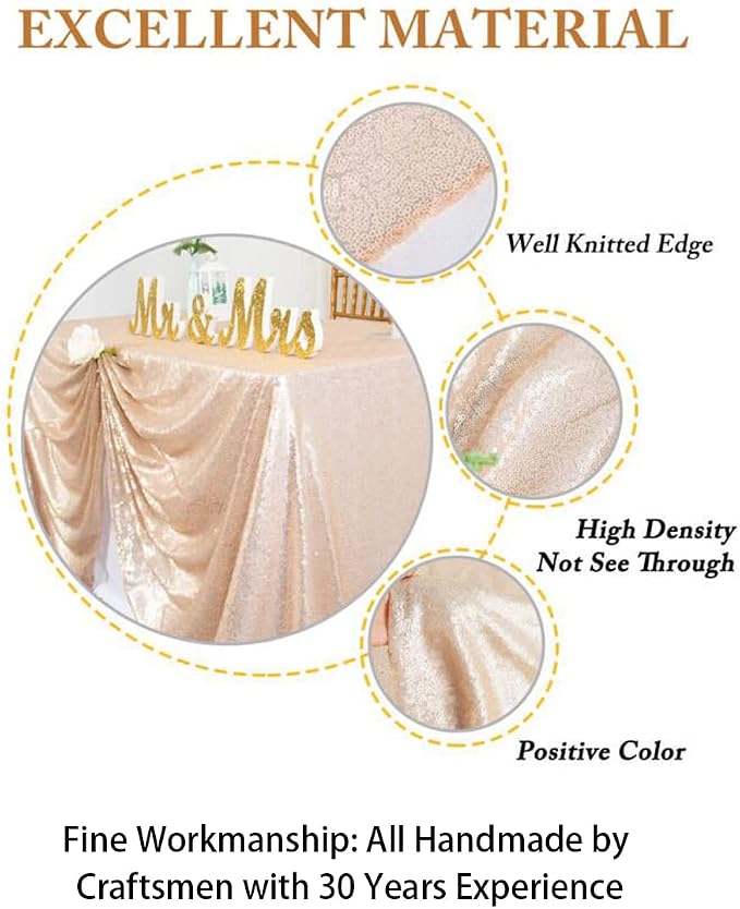 ShiDianYi Sequin Tablecloth, Wedding Table Cloth, Sparkle Sequin Linens, Glitz, Sequin Cake Tablecloth, Sequin Tablecloth, Wedding, Bling, Event, Decor, Sparkle, Party (90x156-Inch, Champagne)