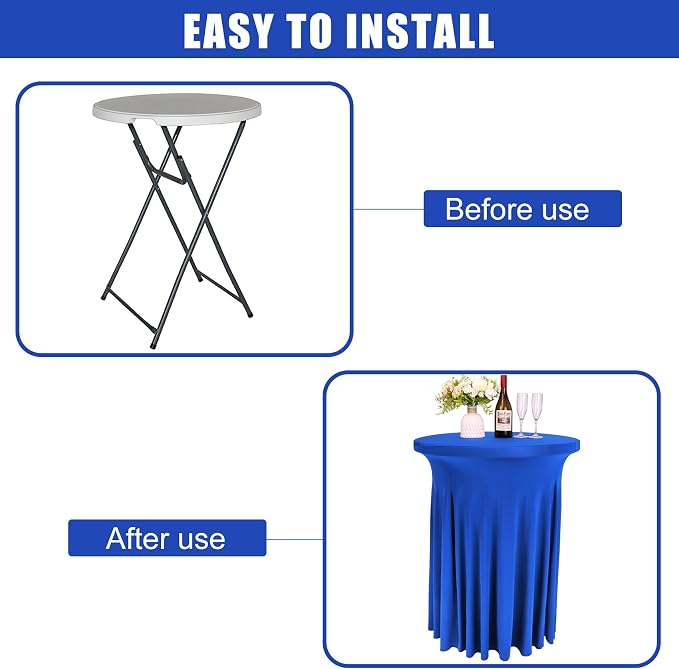 Fivenl 6 Pack Round Cocktail Tablecloth 32"x 43" Spandex Cocktail Table Skirt, Washable Stretch Fitted Table Covers for High Top Bar,Wedding,Party,Events (Royal Blue)