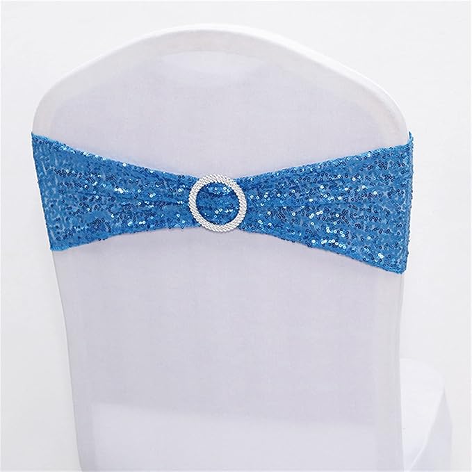 Dimatic 10 PCS Stretch Sequin Chair Sashes Chair Stretchy Spandex Bands for Wedding Reception Events Banquets Chairs Decoration (Turquoise)