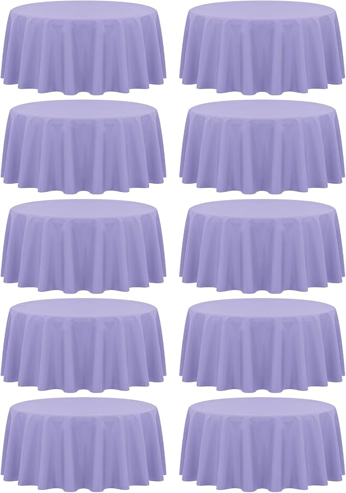 Fani 10 Pack 90 Inch Round Lavender Polyester Tablecloth, Wrinkle & Stain Resistant, Perfect for 5ft to 6ft Round Tables