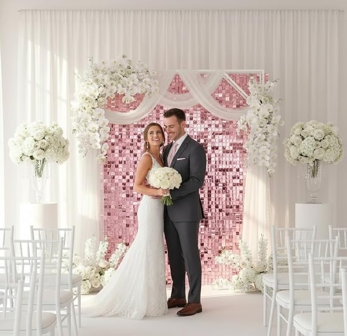 Pink Shimmer Wall Backdrop 24 Panels Cover 6 x 4 Ft, Photo Backdrops for Wedding,Anniversary,Birthday,Party Decoration