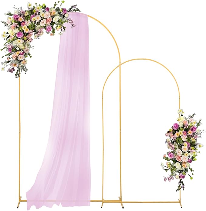 SuuWoee Metal Arch Backdrop Stand Set of 2 Gold (7.2FT+6FT) Wedding Arch Stand Balloon Arched Frame for Birthday Party Baby Shower Graduation Ceremony Decoration