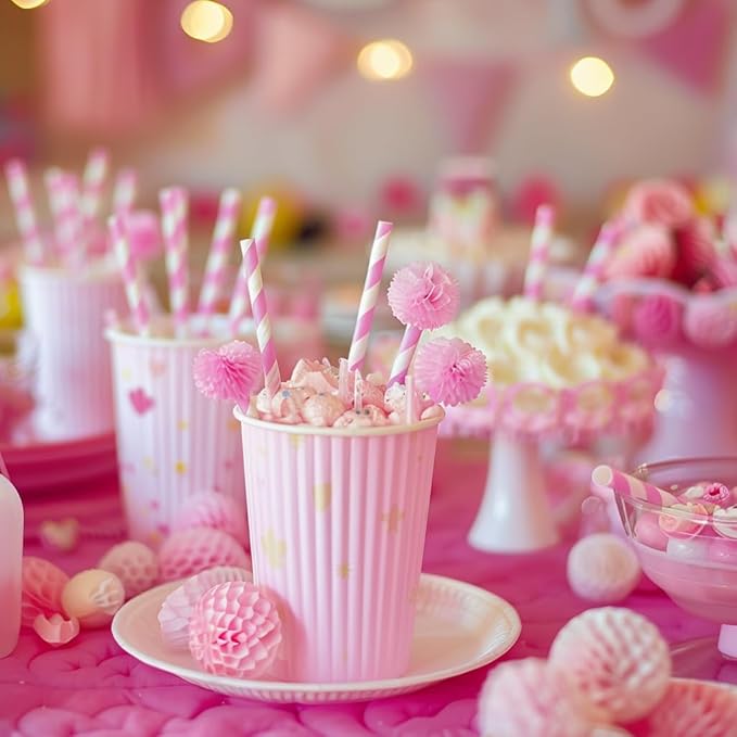 PakTalk 100 Pack Baby Pink Paper Straws for Drinking, Disposable and Biodegradable, Food Grade Material, Eco-Friendly Straws for Birthdays, Weddings, Baby Showers (0.24" x 7.75")