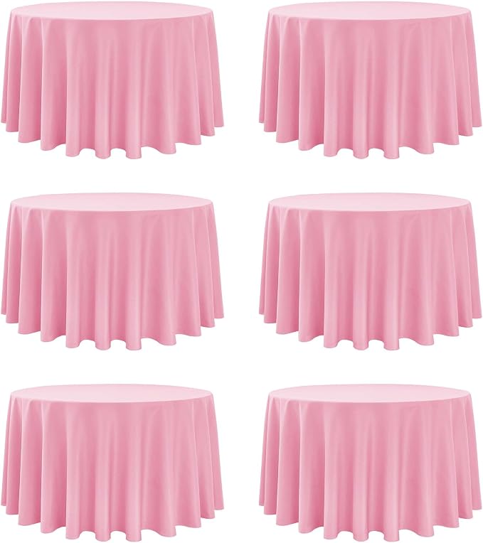 6-Pack Pink Round Tablecloths, 120 Inches, Stain-Resistant Polyester for 5-6 Ft Round Tables - Washable Table Covers for Weddings, Banquets, Birthday Parties, Events