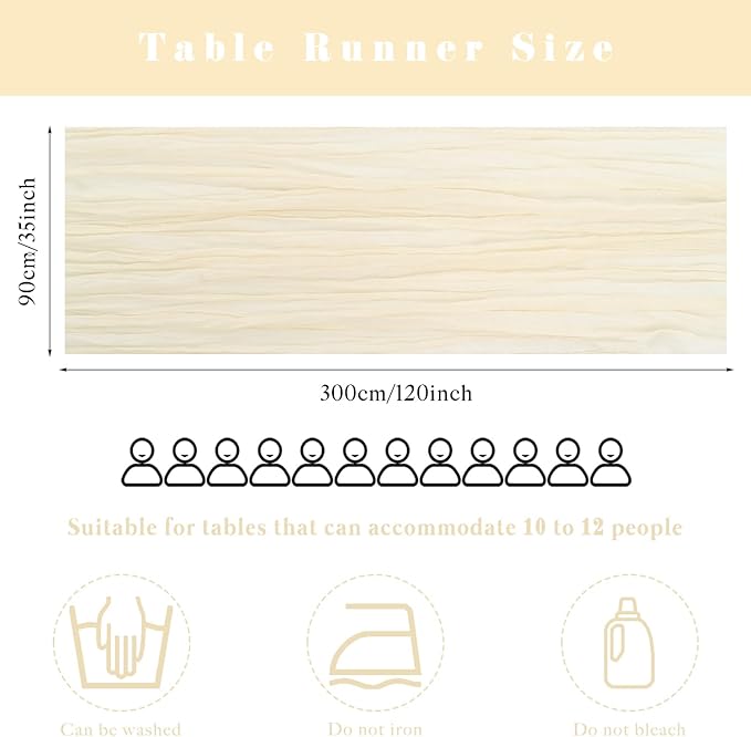 Beige Cheesecloth Table Runner 10FT Runner for Tables Boho Gauze Fabric Table Runner Decoration Rustic Sheer Runner for Wedding Bridal Shower Birthday Party Table Decor (35 x 120 Inches Long)