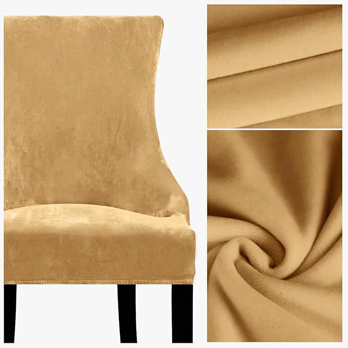 Lellen Velvet Stretch Wingback Chair Cover - Reusable Wingback Side Chair Slipcover Chair Seat Cover Chair Protector Cover for Dining Room Banquet（Beige, 4PC